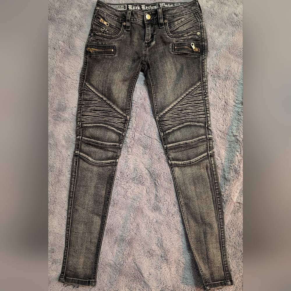 Rock Revival Gaby Gray Skinny Moto Jeans